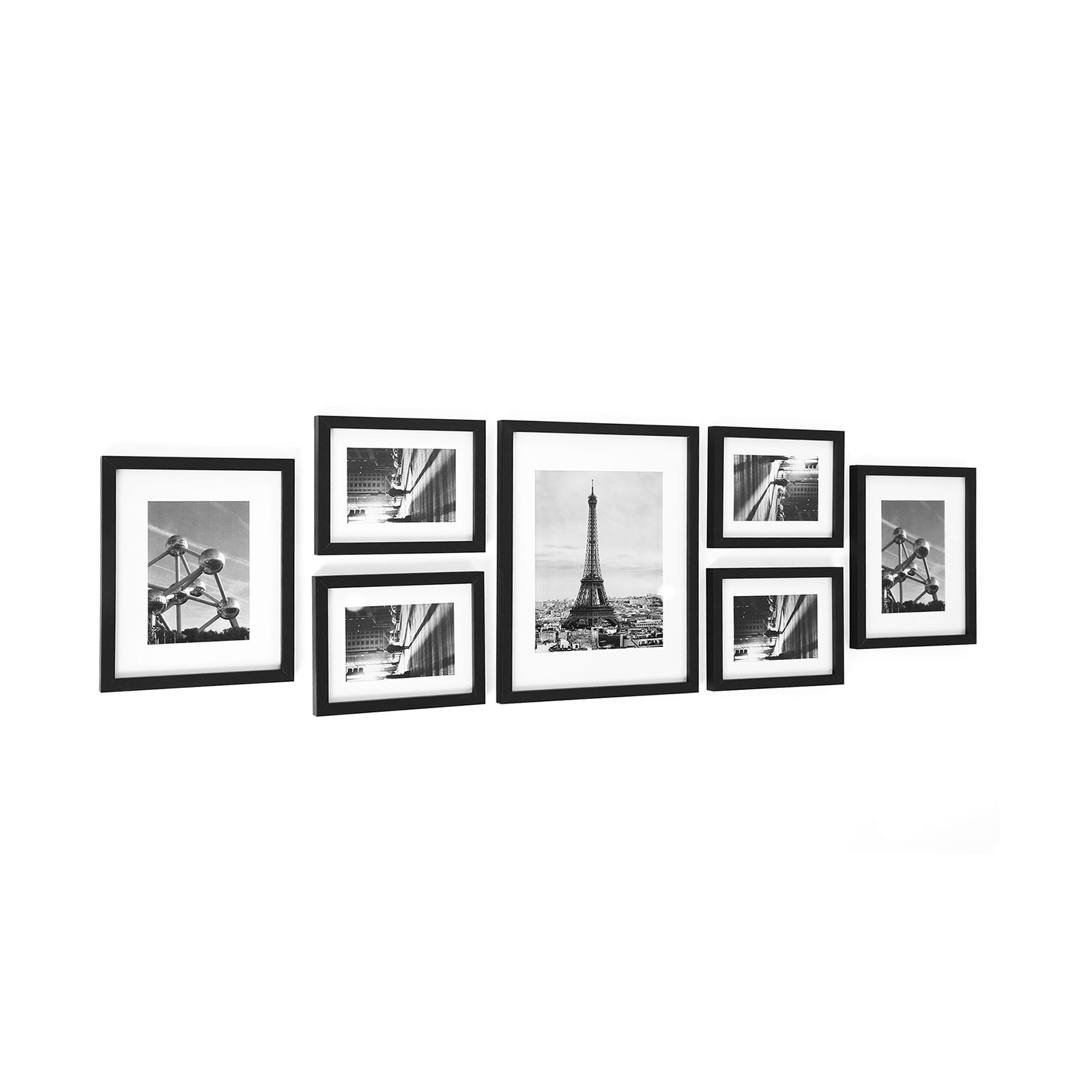 SONGMICS Picture Frames Set of 7 Pieces, with White Mat Real Glass, Black
