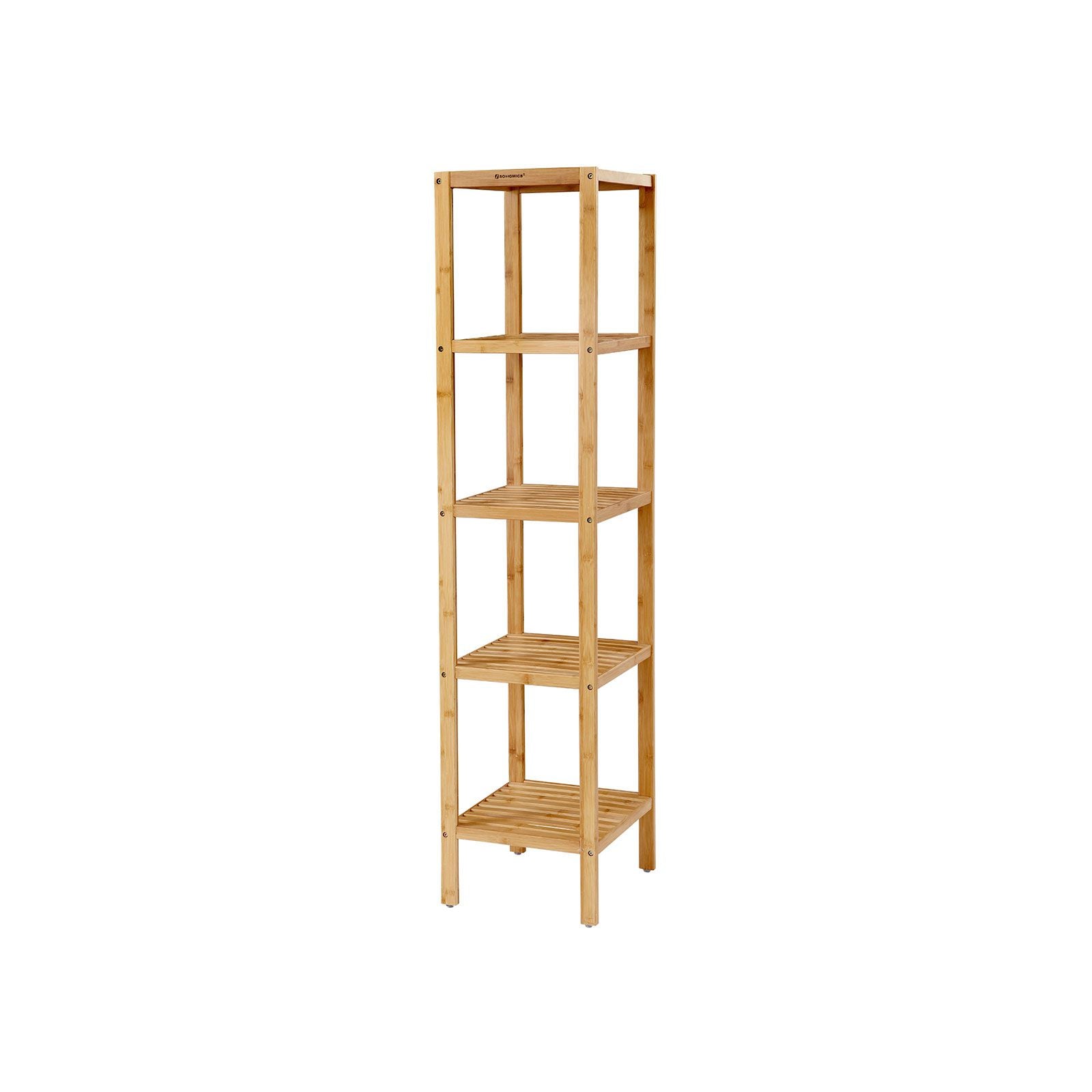 Corner Bathroom Organizer Storage Tower 3 Shelves Bamboo Black Metal