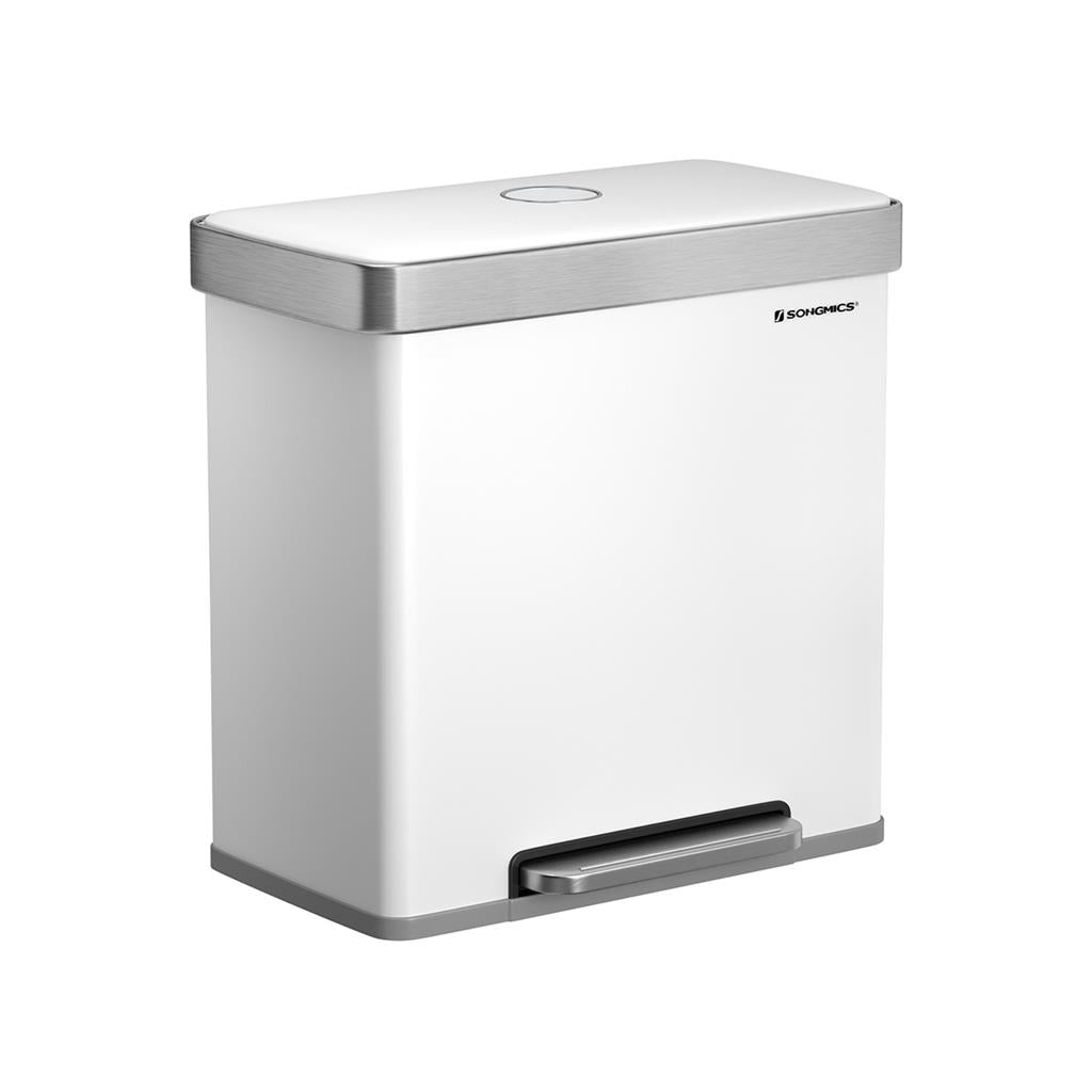 SONGMICS 8 Gal (30L) Trash Can, Stainless Steel, White